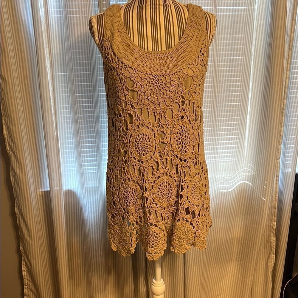 Roaman's Classic Tan Crochet Top